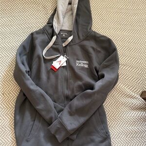 Northwestern Kellogg Gray Full-Zip Hooded Sweatshirt with Contrasting Drawcord